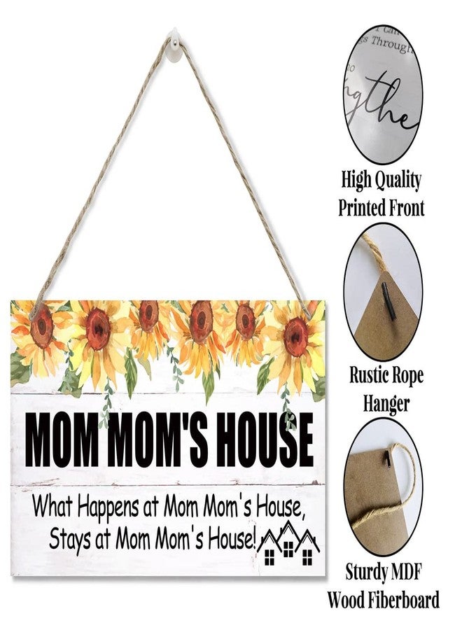 EDCTO Vintage Style Sign, Mom Mom's House What Happens at Mom Mom's House, Hanging Wood Signs Home Decorative, Rustic Farmhouse Wooden Decor, Printed Wood Wall Art Sign, Gift for Grandma 12x6 in - Image 4